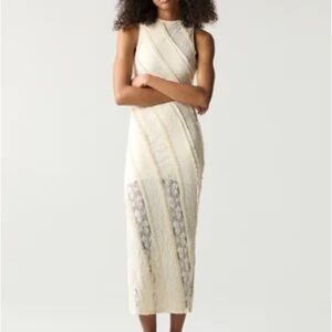 Pull&Bear Cream Lace Midi Dress